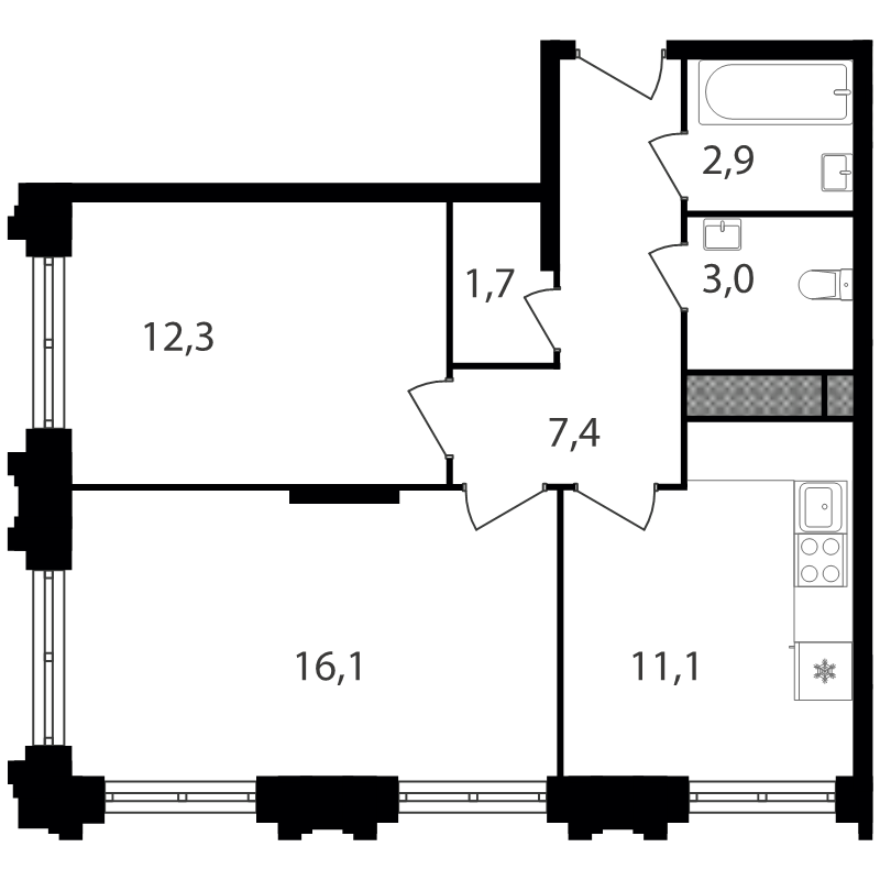 2 ккв 54,5 м²