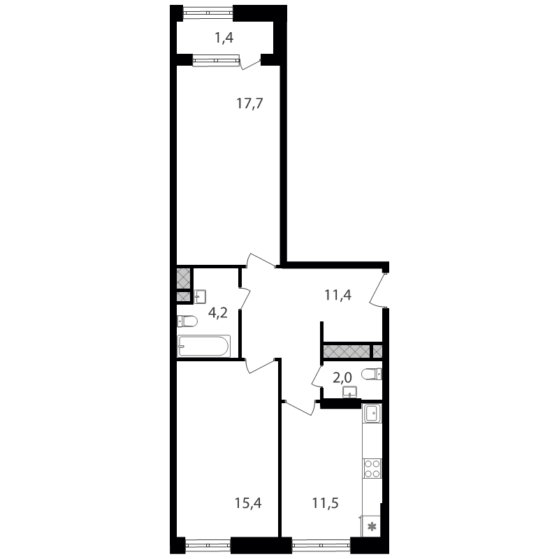 2 ккв 63,6 м²