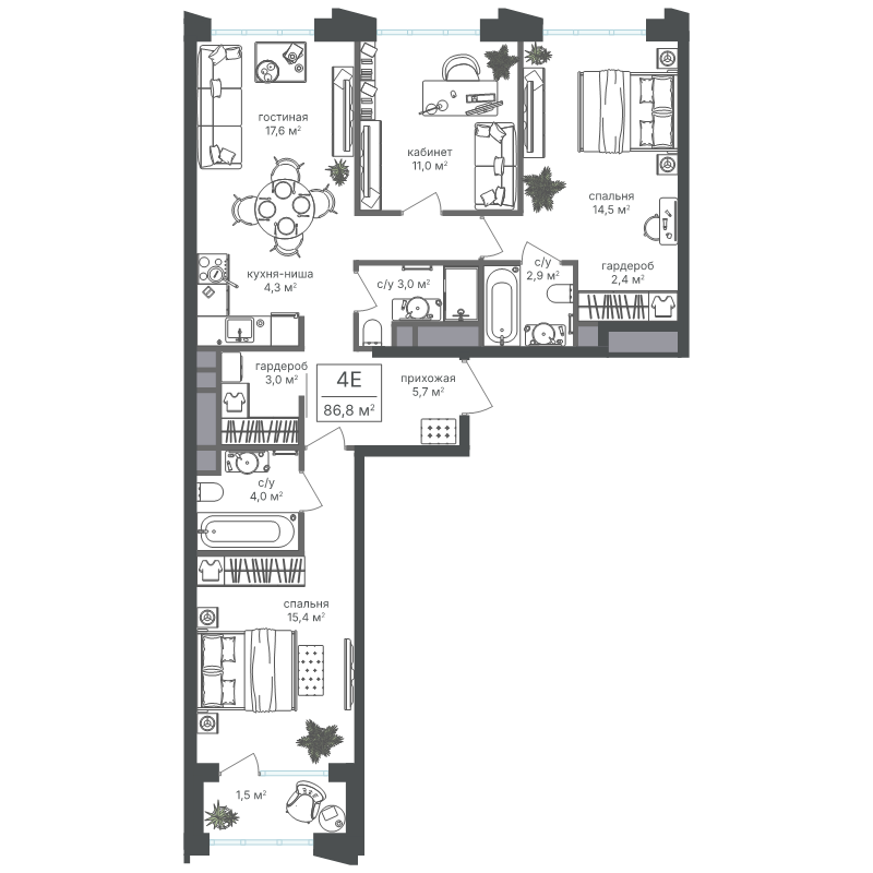 4 ккв (Евро) 85,3 м²