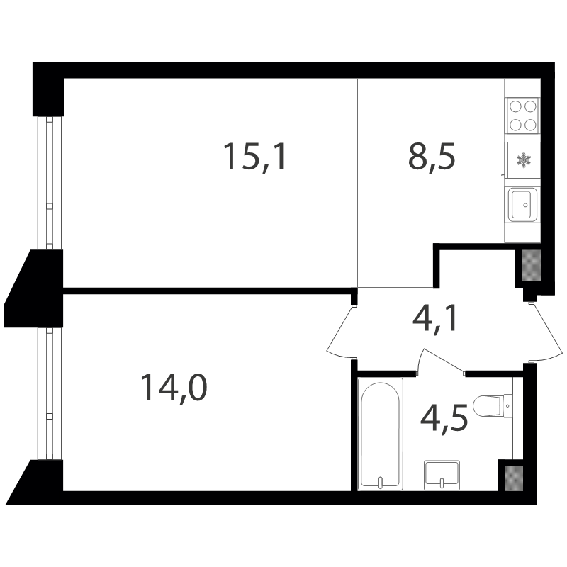 2 ккв (Евро) 46,4 м²