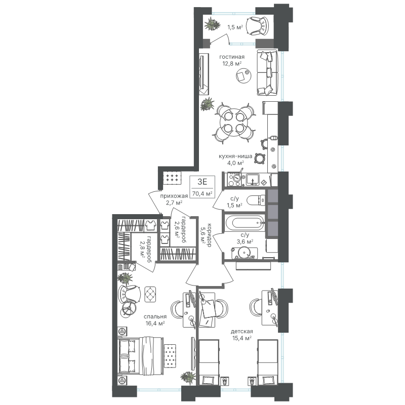 3 ккв (Евро) 68,9 м²