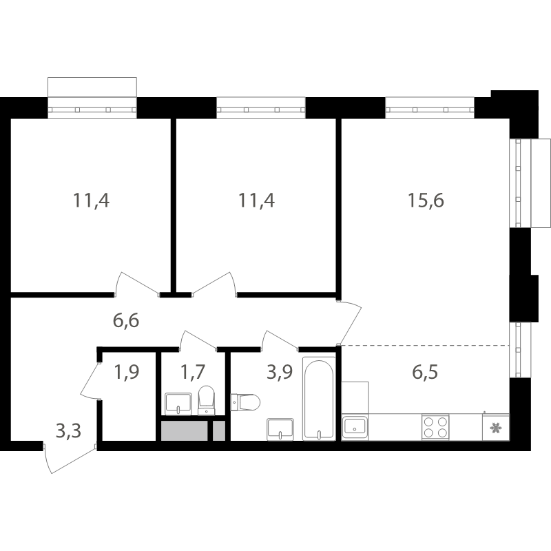 3 ккв (Евро) 62,8 м²
