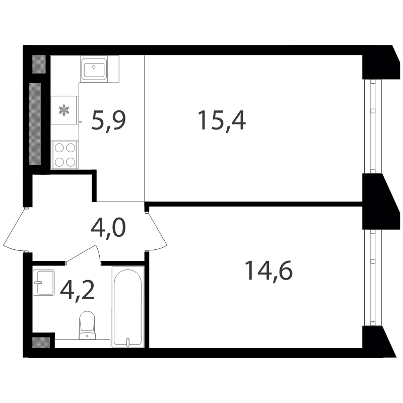 2 ккв (Евро) 44,1 м²