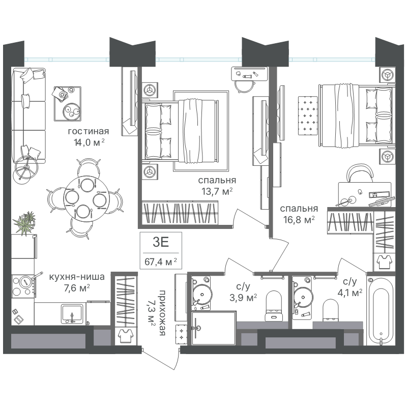 3 ккв (Евро) 67,2 м²