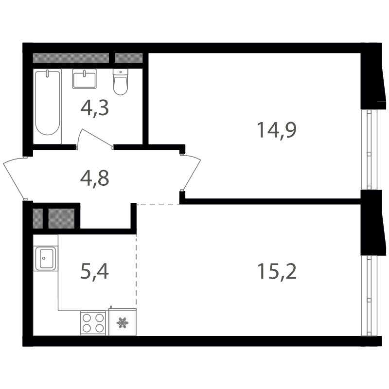 2 ккв (Евро) 44,8 м²
