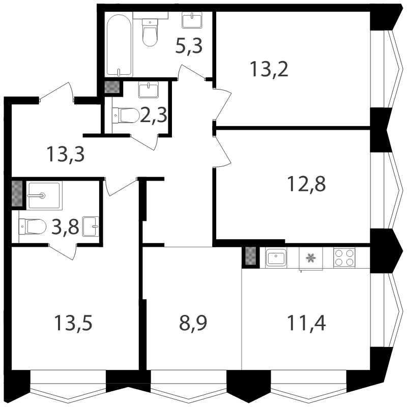 4 ккв (Евро) 87,5 м²