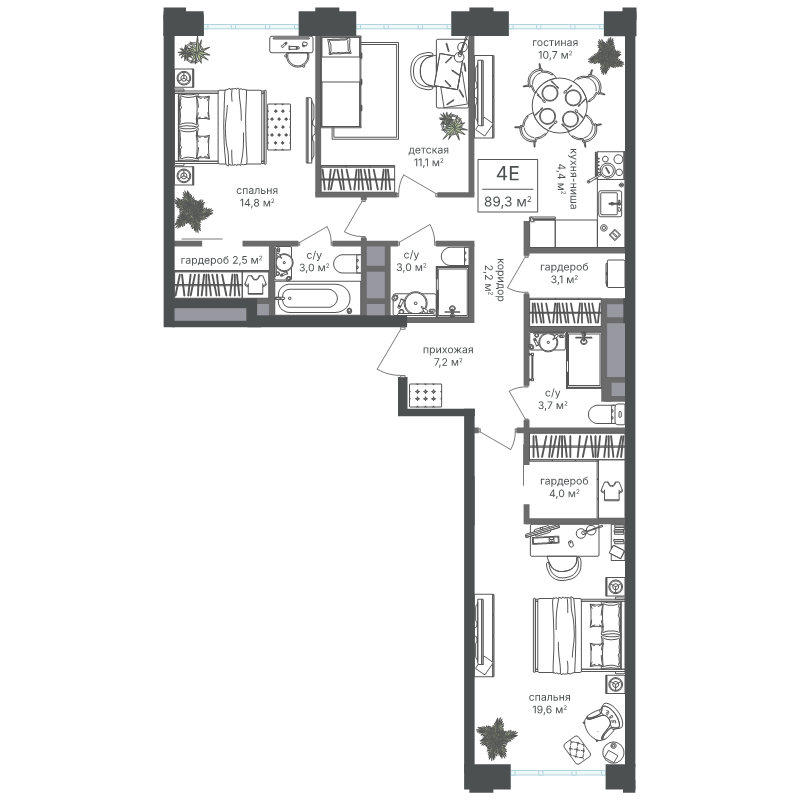 4 ккв (Евро) 89,3 м²