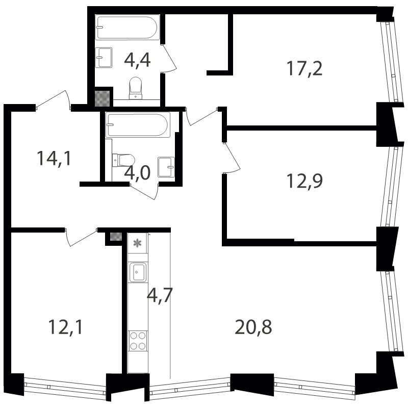 4 ккв (Евро) 93 м²