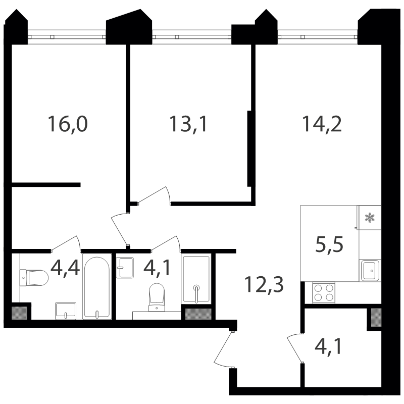 3 ккв (Евро) 73,9 м²