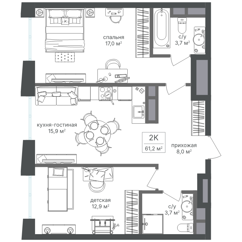 3 ккв (Евро) 60,5 м²