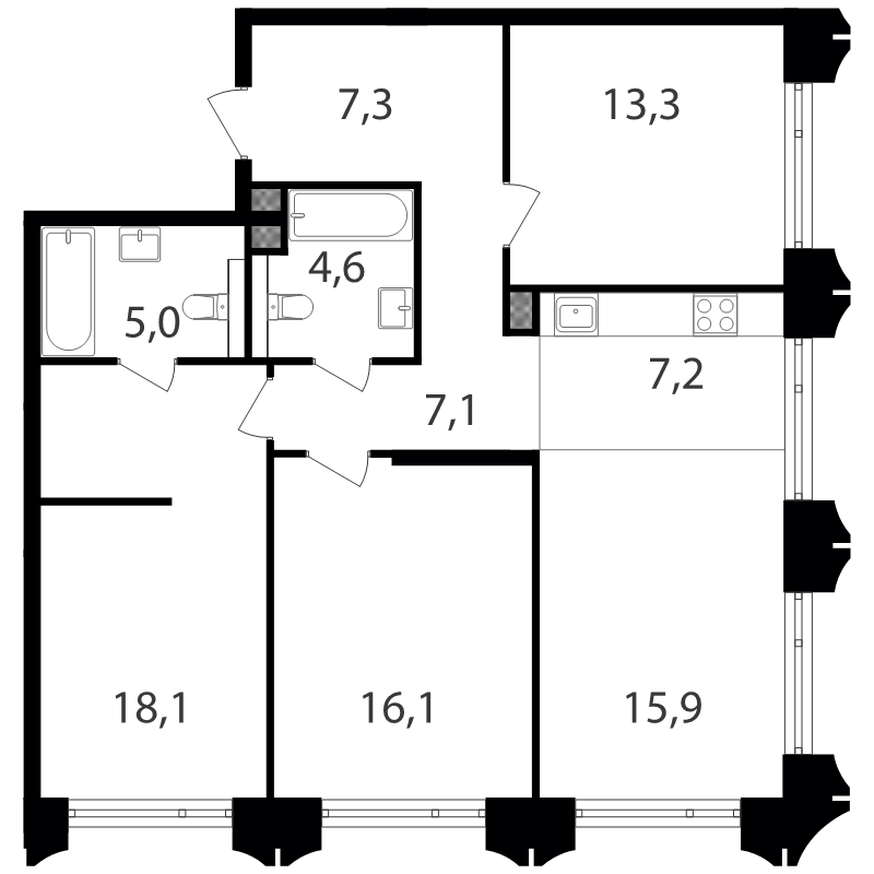4 ккв (Евро) 94,8 м²