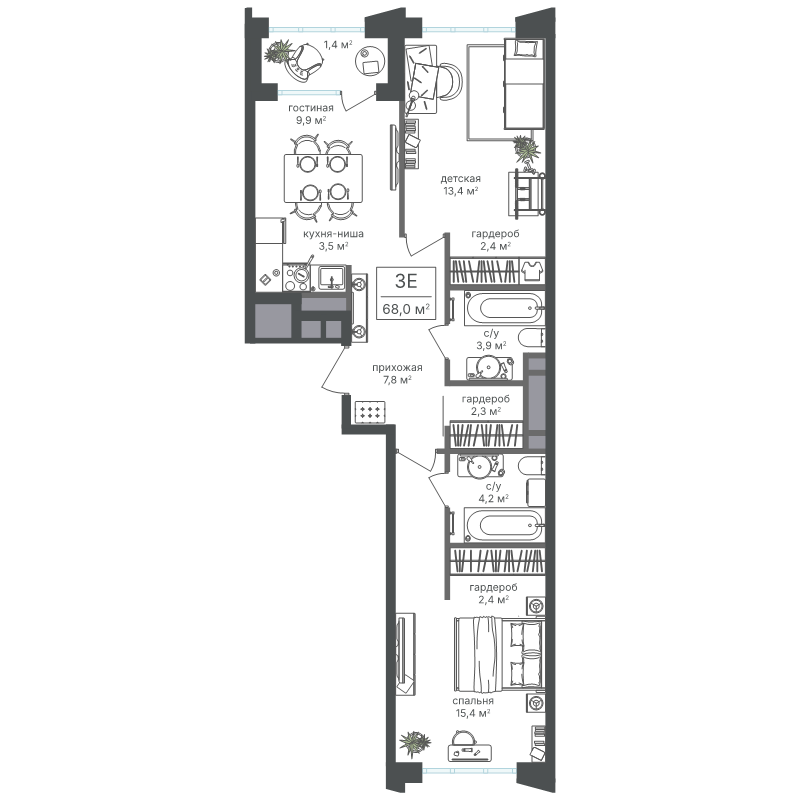 2 ккв 66,6 м²