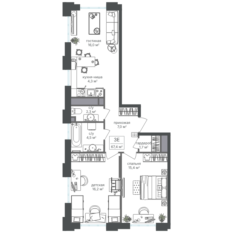 3 ккв (Евро) 67,5 м²