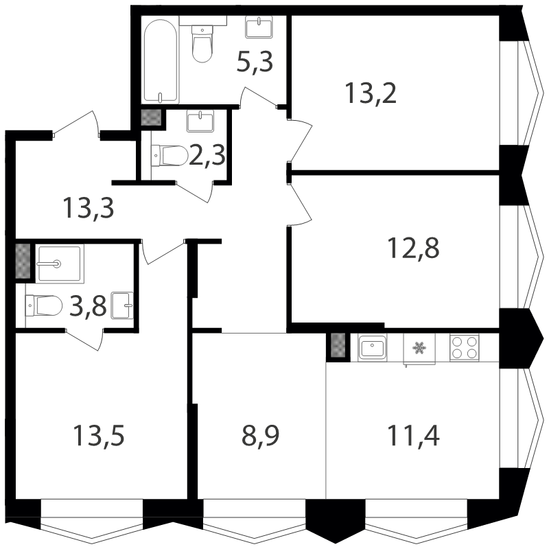4 ккв (Евро) 87,5 м²
