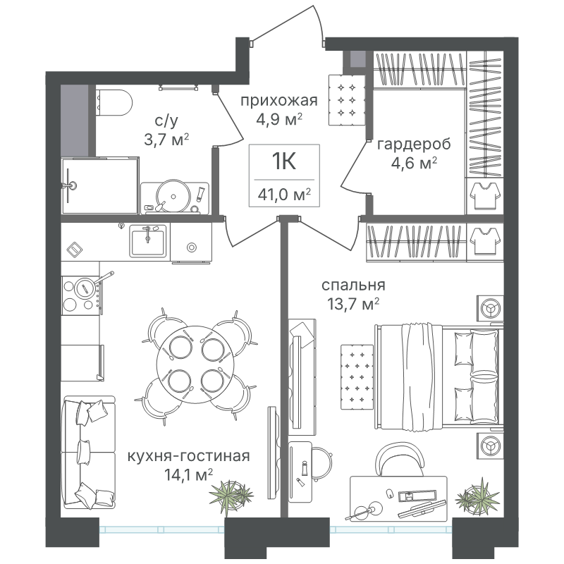 1 ккв 41 м²