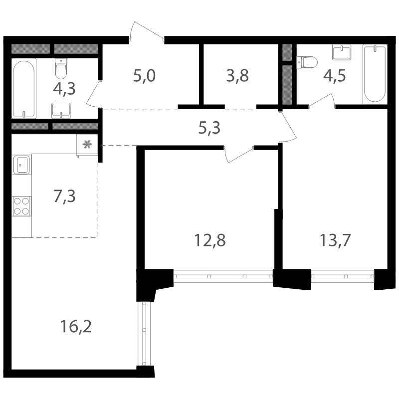 3 ккв (Евро) 72,7 м²