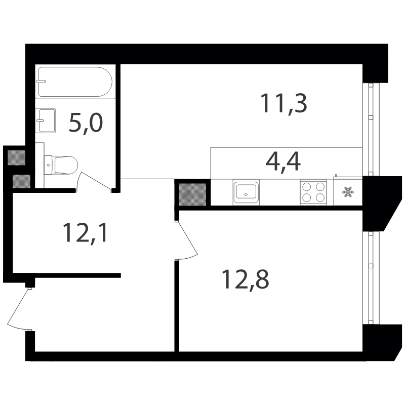 2 ккв (Евро) 45,6 м²