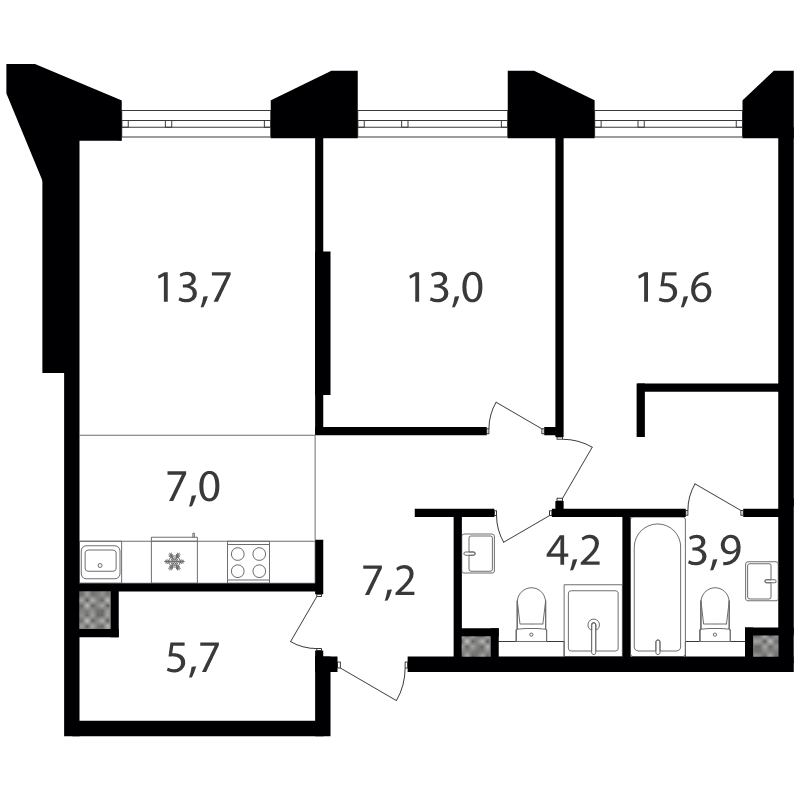 3 ккв (Евро) 70,4 м²