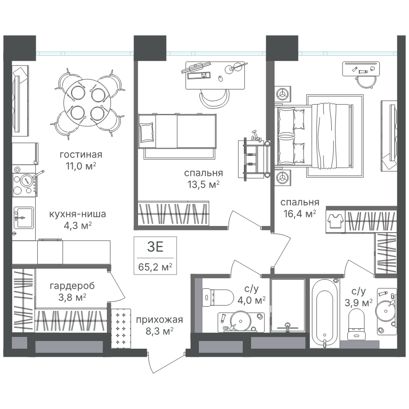 3 ккв (Евро) 64,6 м²
