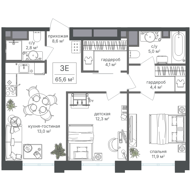 3 ккв (Евро) 65,6 м²
