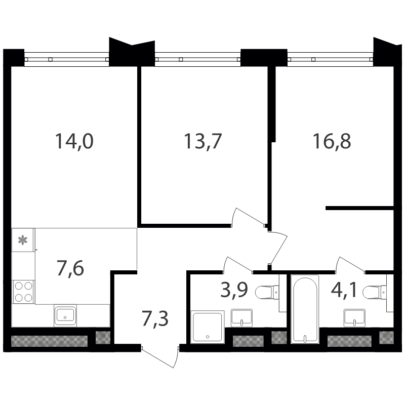 3 ккв (Евро) 67,4 м²