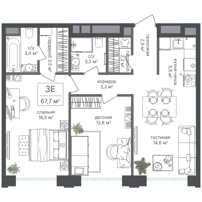 3 ккв (Евро) 67,7 м²