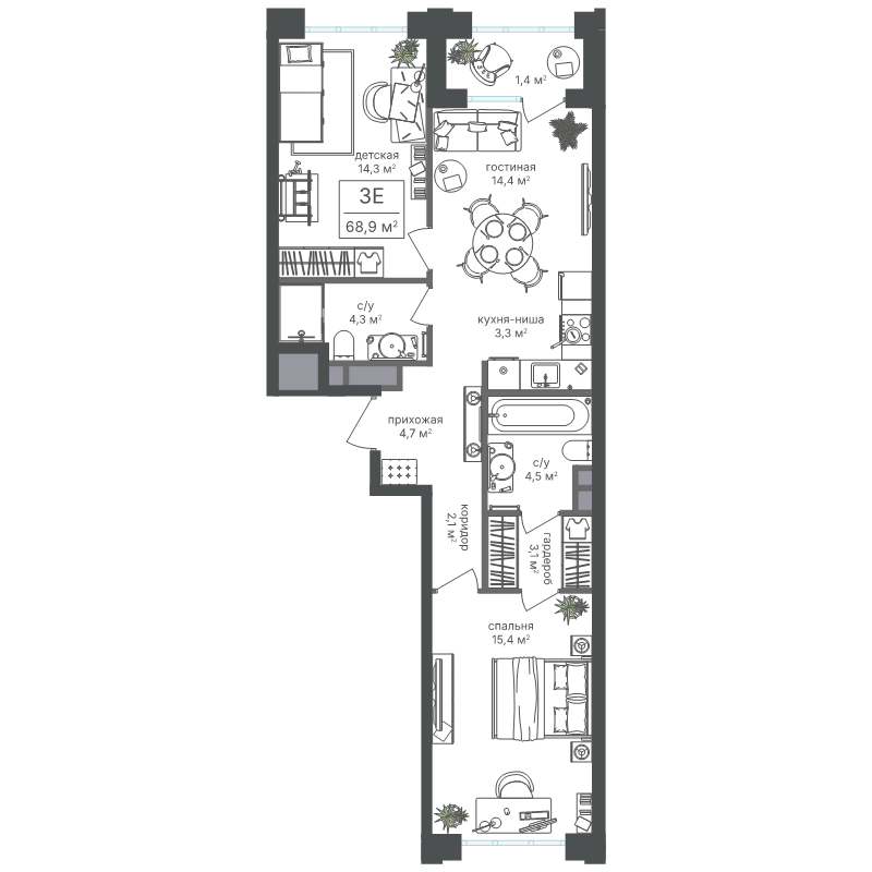 3 ккв (Евро) 67,5 м²