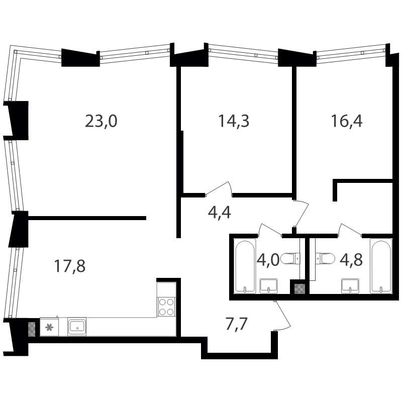 4 ккв (Евро) 92,4 м²