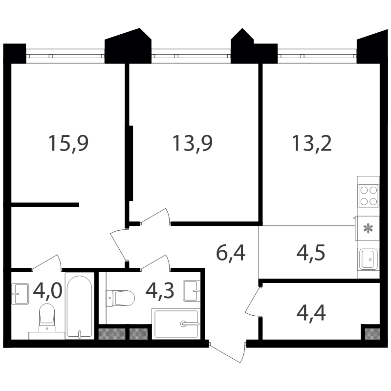 3 ккв (Евро) 64,6 м²