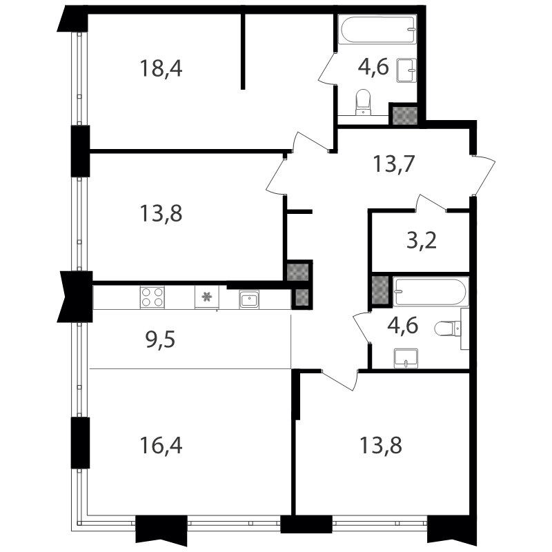4 ккв (Евро) 98 м²
