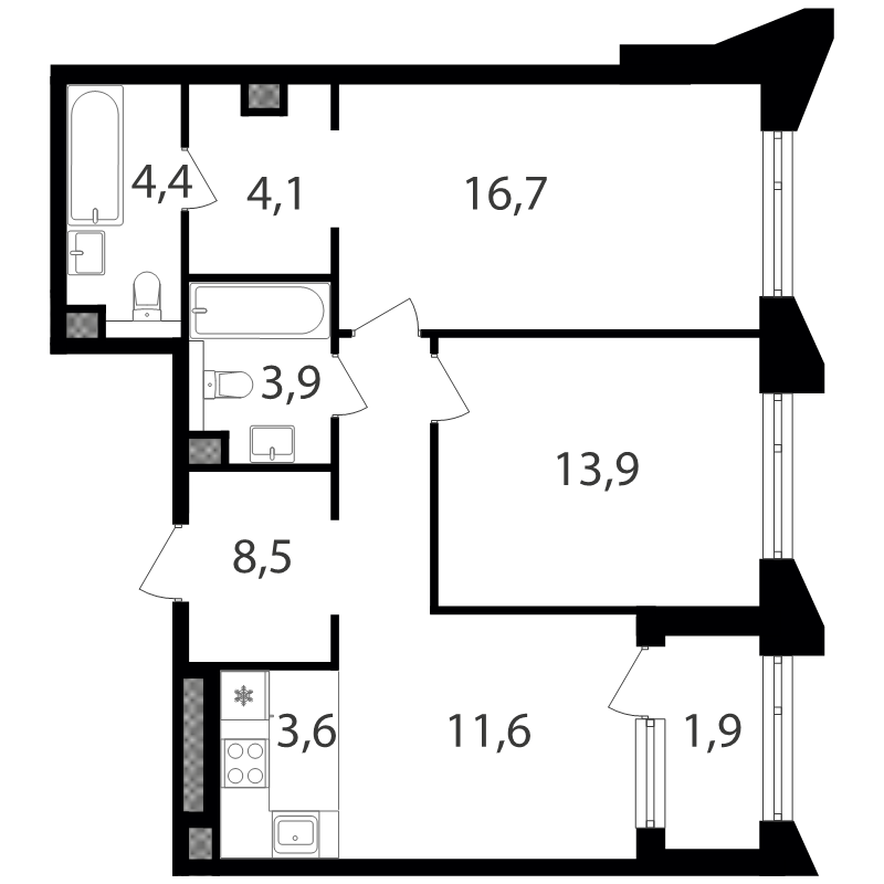 3 ккв (Евро) 68,5 м²