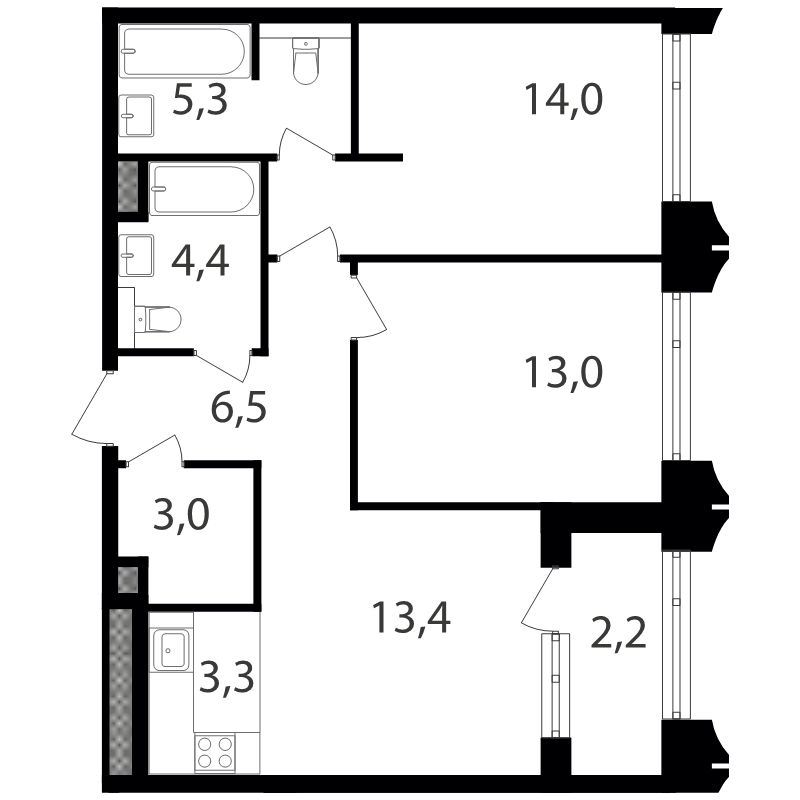 3 ккв (Евро) 64 м²