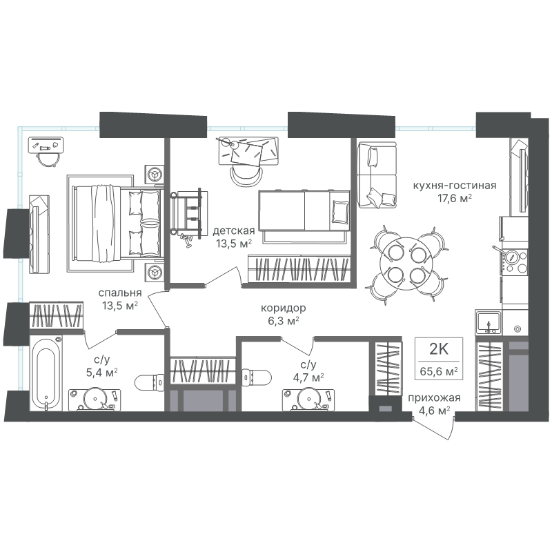 3 ккв (Евро) 65,3 м²