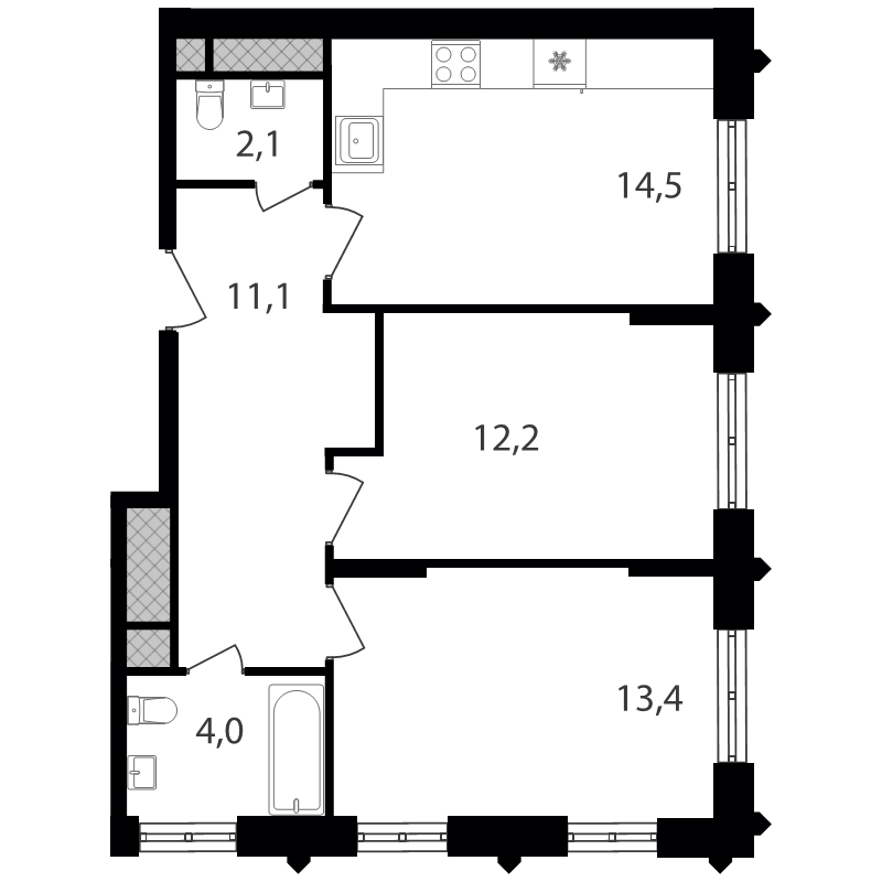 2 ккв 57,3 м²