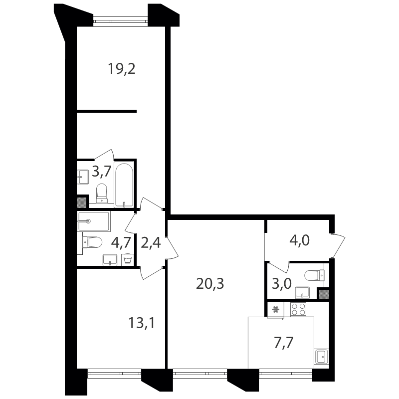 3 ккв (Евро) 78,1 м²