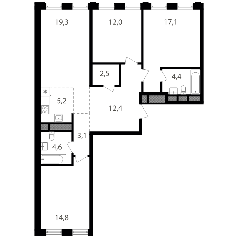 4 ккв (Евро) 95,3 м²