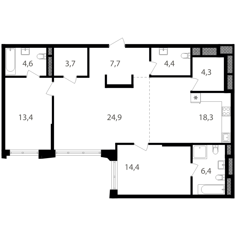 3 ккв (Евро) 102,8 м²
