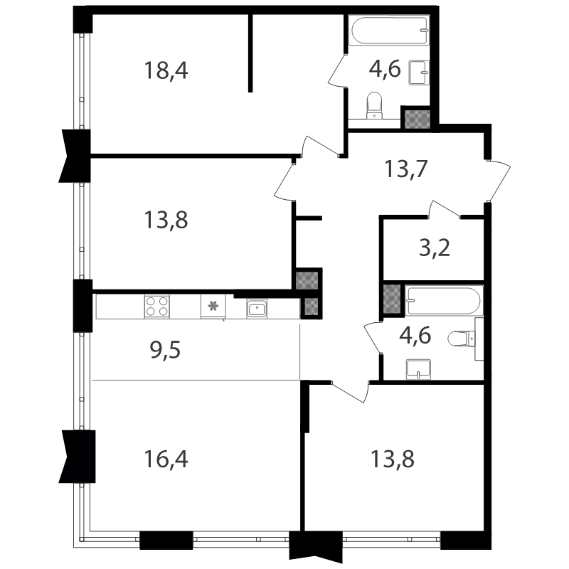 4 ккв (Евро) 98 м²