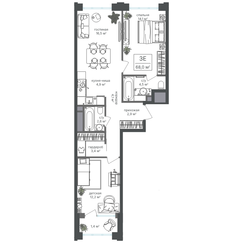3 ккв (Евро) 66,6 м²