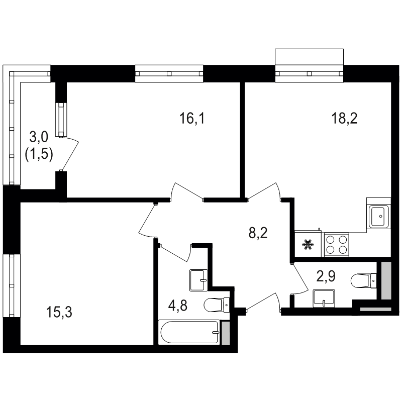 3 ккв (Евро) 67,4 м²