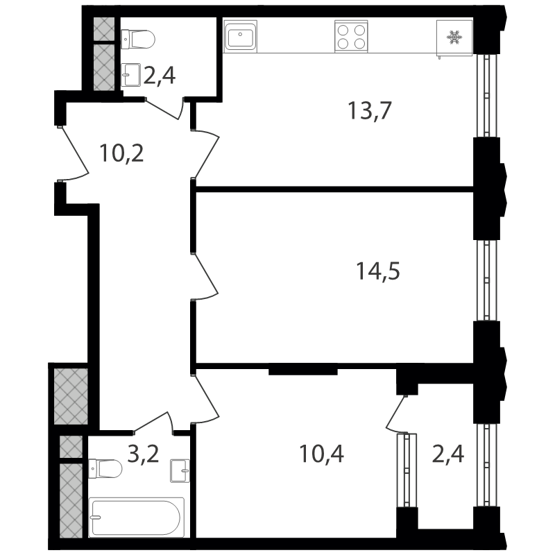 2 ккв 56,8 м²