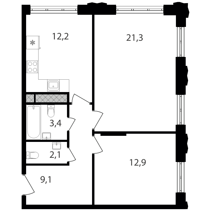 2 ккв 61 м²