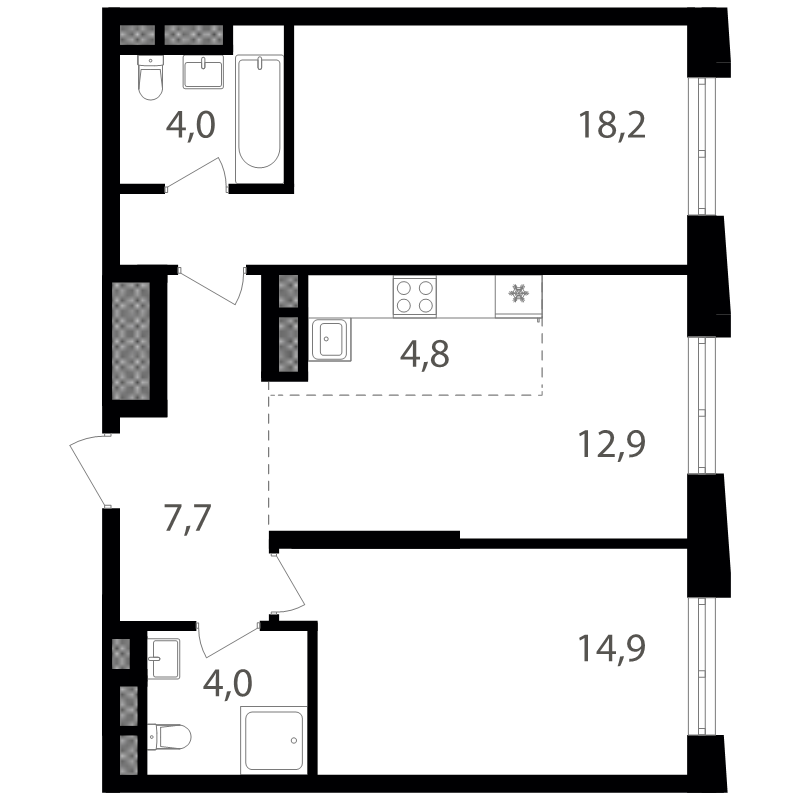 3 ккв (Евро) 66,3 м²