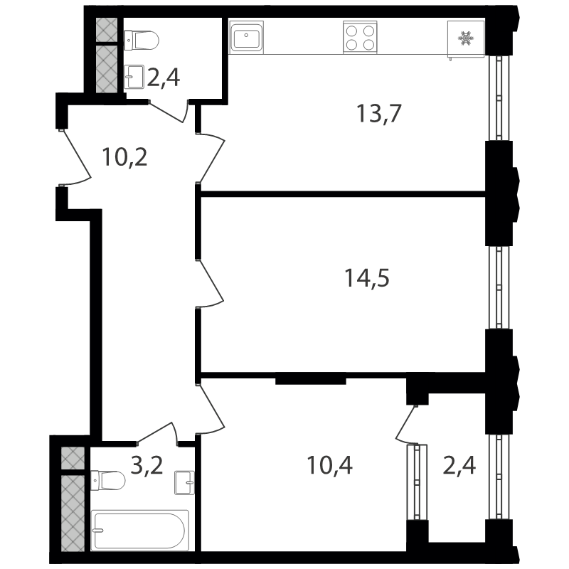 2 ккв 56,8 м²