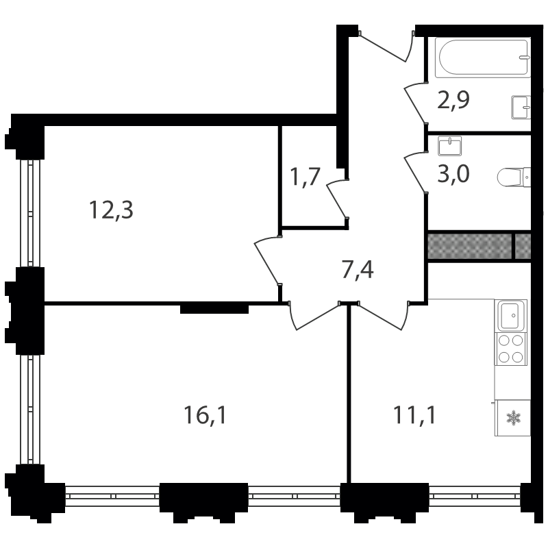 2 ккв 54,5 м²