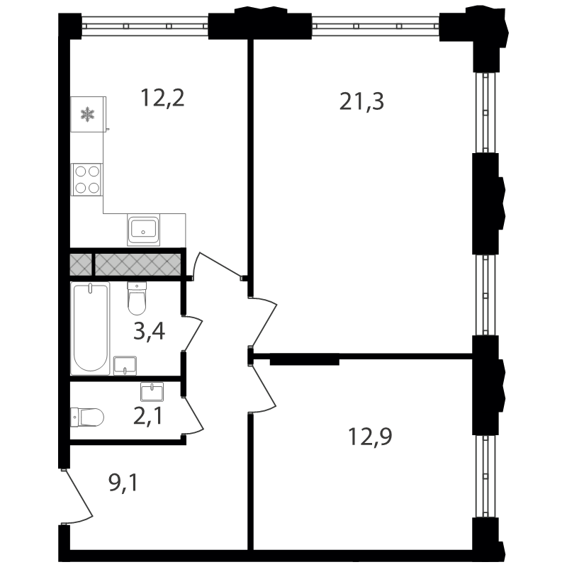 2 ккв 61 м²