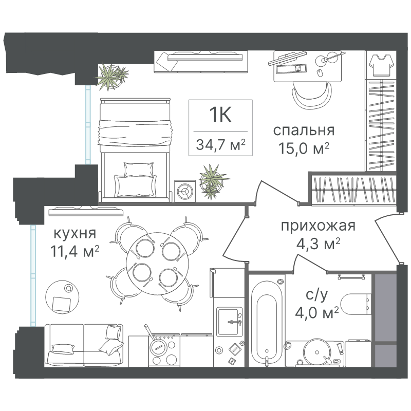 1 ккв 34,7 м²