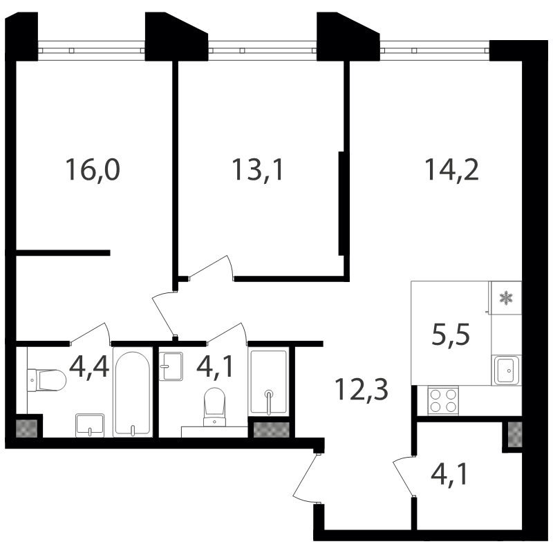 3 ккв (Евро) 73,7 м²