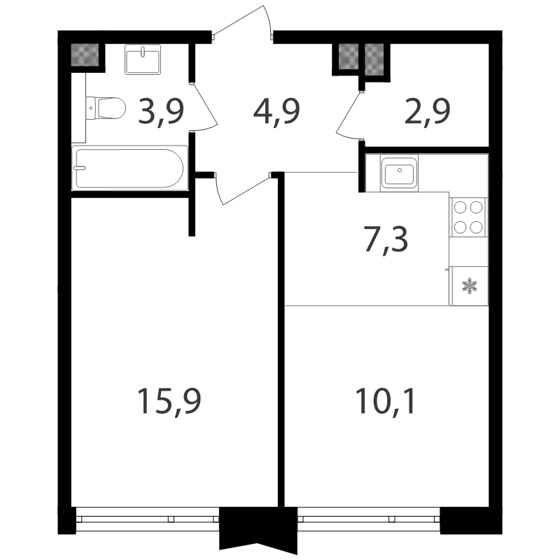 2 ккв (Евро) 45 м²