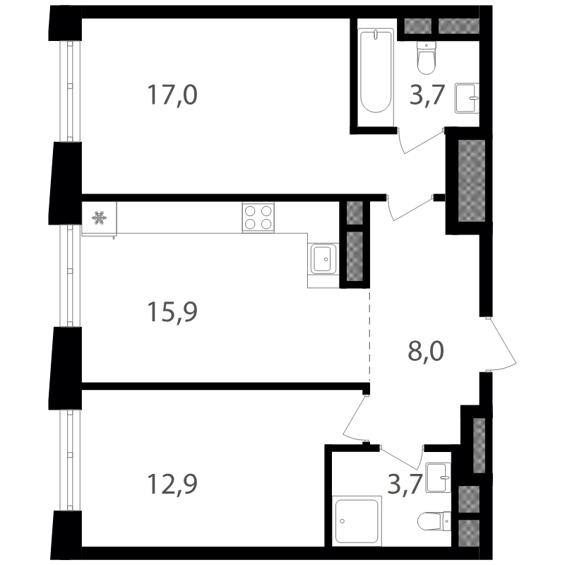3 ккв (Евро) 60,6 м²